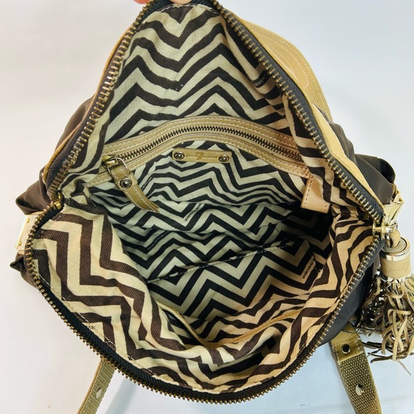 7 For All Mankind Brown Nylon and Leather Foldover Satchel with Fringe Detail - Picture 10 of 14